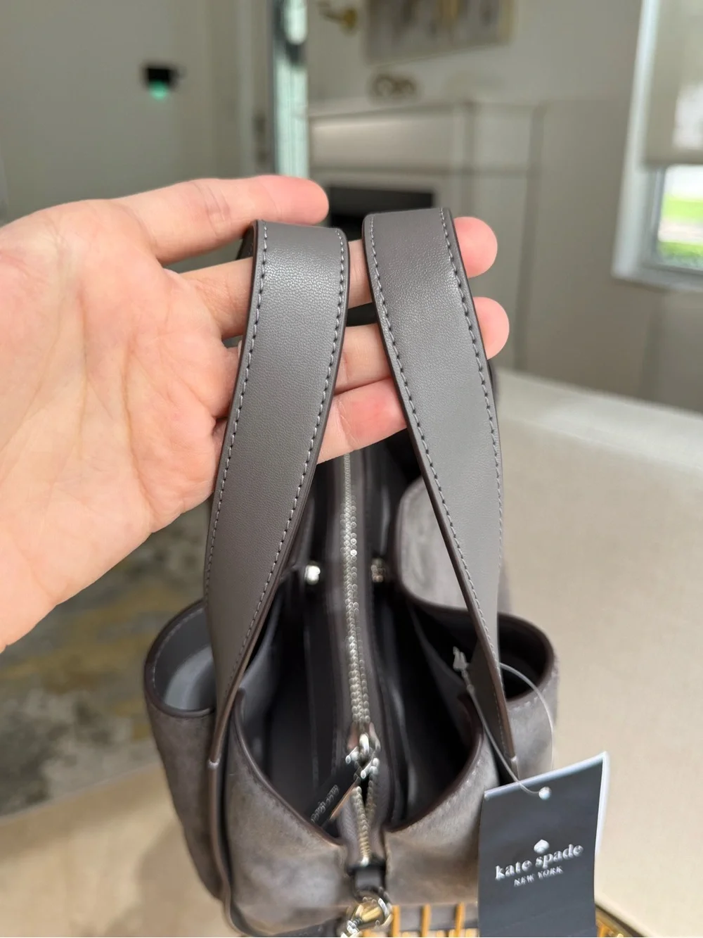 Kate Spade Knott Suede Convertible Carryall Crossbody Satchel Grey Retail $348